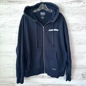 ROOTS CANADA 🇨🇦 Embroidered Full Zip Sweatshirt Hoodie Navy Blue L